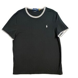 Polo Ralph Lauren Black Pique Knit Ringer Crew Neck Short Sleeve Shirt XL